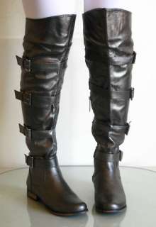 New Womens Thigh Knee High Buckle Military Design Boots  