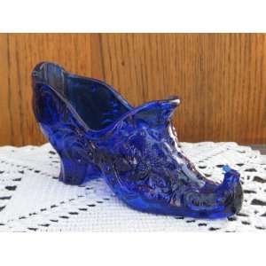  Solid Cobalt Blue Glass Victorian High Heel Rose Slipper 