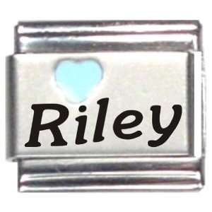  Riley Light Blue Heart Laser Name Italian Charm Link 