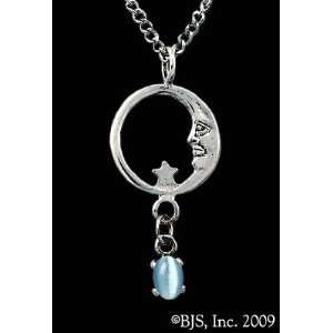 : Moon Star Necklace, Sterling Silver, Light Blue set gemstone, Moon 