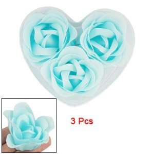    3Pcs Rose Shape Baby Blue Bath Soap Heart Package Box: Beauty