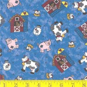  45 Wide Farm Country Blue Fabric By The Yard: Arts 