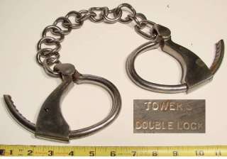 Old Tower Double Lock POLICE PRISON LEG IRON SHACKLES HANDCUFFS CUFFS 