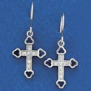   Budded Cubic Zirconium Cross Ear Wires Christian Jewelry Cross Jewelry