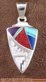 Silver Apple Coral Multicolor Inlay Pendant Jewelry  