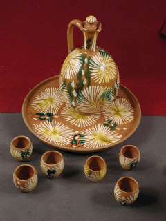 Terra Cotta Polychrome Tequila or Sake Set from Mexico  