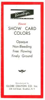 1938 GLOBE CRAYON Co. CATALOG  TEMPERA SHOW CARD COLORs  