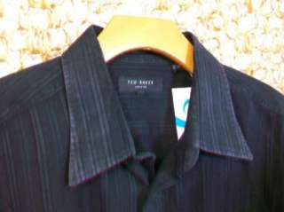 TED BAKER Mens Nice Woven Stripe Black Button Up Dress Shirt sz 6 or 