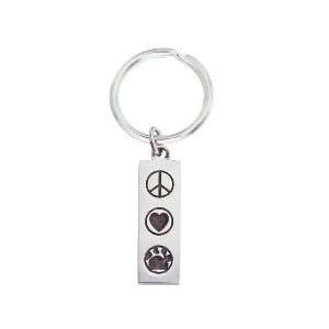  Peace Love with Paw Rectangle Keyring   Sterling Jewelry