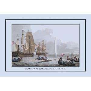  Vintage Art Boat Approaching a Whale   12400 8