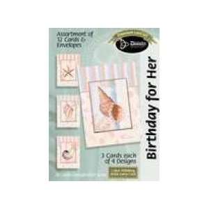  Boxed Gift Cards Birthday Feminine Shells (12 Pack 