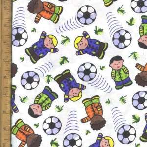   Fabric Boys and Soccer Ball (White Background) Fabric By the Yard