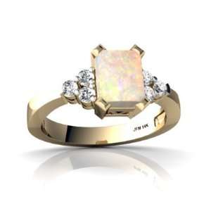    14K Yellow Gold Emerald cut Genuine Opal Ring Size 8: Jewelry