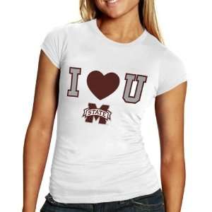  Mississippi State Bulldogs Ladies White I Heart You T 