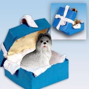   : Shih Tzu Blue Gift Box Dog Ornament   Gray & White: Home & Kitchen