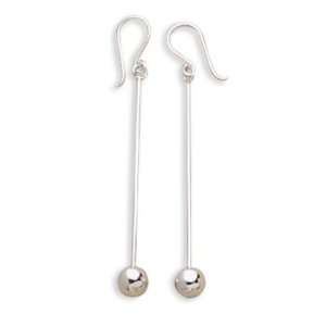  Thin Bar with Bead End Earrings on French Wire: Jewelry