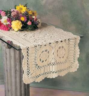 Hand Crocheted Table Runner 16x45 Oblong White or Beige New  