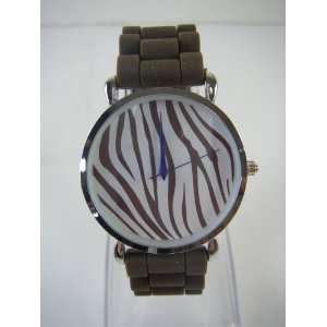 com Ladies Dress Watch with Brown Silicone Band and Zebra Print Face 
