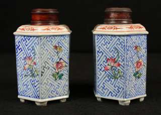 ANTIQUE CHINESE QING DYNASTY PAIR FAMILLE ROSE PR PORCELAIN TEA CADDY 