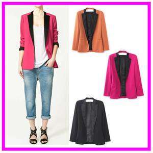 Candy Color Boyfriend Contrast Lapel Blazer Suit Jacket Black S M L XL 