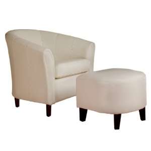  Haywood White Leather Club Chair and Ottoman Combo