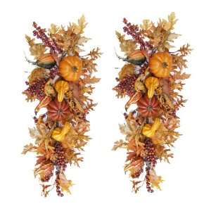   Set of 2 Pumpkin   Gourd Swags Fall Door Swags WR4561: Home & Kitchen