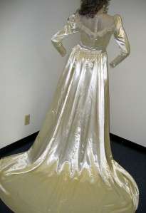 SATIN! Ultra Shiny Vintage Ivory Slipper Satin Wedding Gown  
