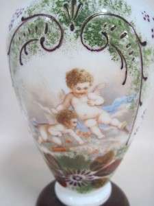 19th Century Bristol Glass Cherubs & Floral Vase #2  