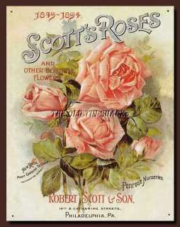 Nostalgic Tin Metal Sign   1849 94 Scotts Roses Flowers Garden 
