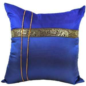  Blue Thai Elephant Band 18x18 Decorative Silk Throw 