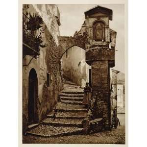  1925 Subiaco Italy Old City Street Steps Photogravure 