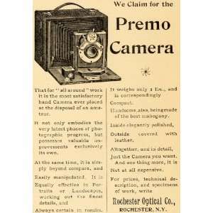 1895 Ad Rochester Optical Premo Cameras Shutter Lens   Original Print 