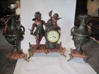   & Spelter French Cherub Clock w/ Garnitures 1890 WE OFFER LAYAWAY