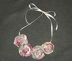 Rolled Fabric Rose Bib Statement Necklace   Cabbage Ros