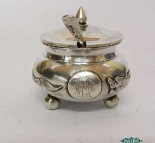 Fine Chinese Export Silver Mustard Pot & Spoon China Ca 1900  