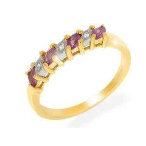    9ct Yellow Gold Pink Sapphire & Diamond Ring Size: 7: Jewelry