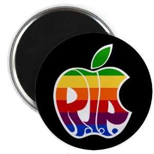 Steve Jobs Rainbow Apple on a Black 2.25 inch Fridge Magnet