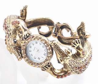 New Brown Rhinestone Crystal Crocodile Bracelet Bracelet Watch gold 