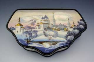 LG VINTAGE SOVIET RUSSIAN FEDOSKINO LACQUER BOX SIGNED PAINTED 5 SIDES 