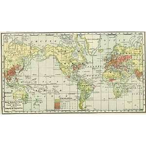   1895 Antique Map of the Worlds Population Density