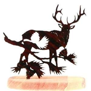    Elk with Pine Cone Branch Large Metal Rock Art