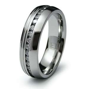   Full Eternity CZ Stainless Steel Wedding Band Ring 6.5mm, 9 Jewelry