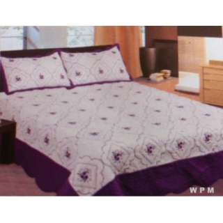   Purple Queen quilted bed spread embroidered pillow shams NEW  