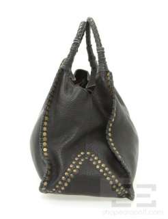 Carlos Falchi Black Leather Braided Handle Studded Handbag  