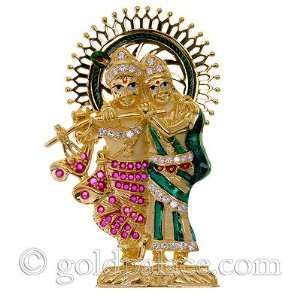  Radha Krishna Statue With Enamel 22K Gold