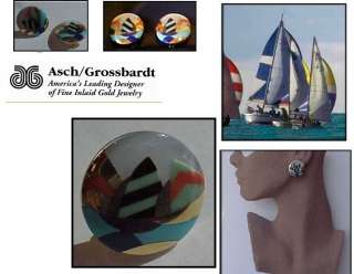   Solid 14k, ASCH GROSSBARDT   Sailboat Spinnaker Inlaid Earrings  