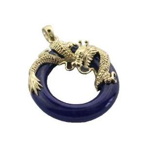  Lapis Dragon Ring Pendant, 14k Gold Jewelry