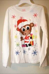 Justice Christmas Top T Shirt Reindeer Monkey Puppy Penguin Sz 6 18 