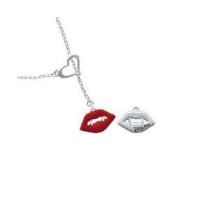   Vampire Lips   Silver Plated Heart Lariat Charm Necklace [Jewelry