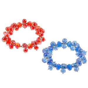 Set of 2 Faceted Glass Rondell Stretchy Bracelets   7.5 Length   Red 